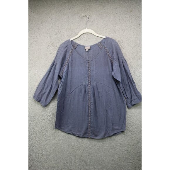 J.Jill 3/4 Sleeve Tunic-Linen Blend-Crochet-Size Small-Minimalist-Lagenlook - Picture 1 of 11